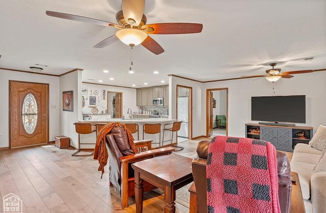 700 Oak Hollow Ln, Jonesboro, AR 72401 - dining area with ceiling fan, baseboards, light wood-type flooring, crown molding, and recessed lighting