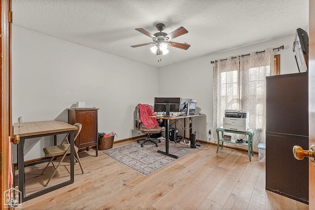 700 Oak Hollow Ln, Jonesboro, AR 72401 - office area with a textured ceiling, light wood-style floors, and a ceiling fan