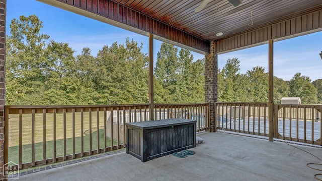 view of patio featuring a view of trees