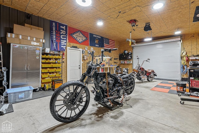 garage featuring a workshop area