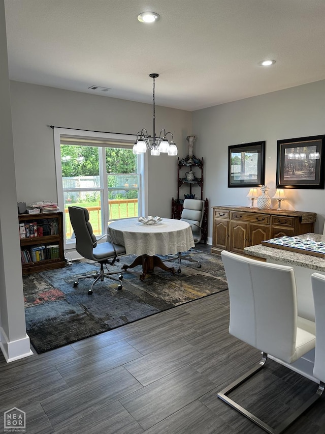 105 Brayden Ln, Brookland, AR 72417 - dining space featuring dark wood-style flooring, recessed lighting, a chandelier, and baseboards