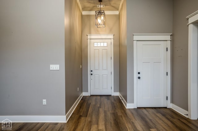 entrance foyer featuring dark wood-type flooring and baseboards