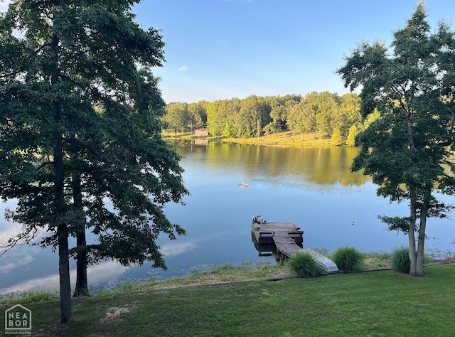 view of water feature with a boat dock