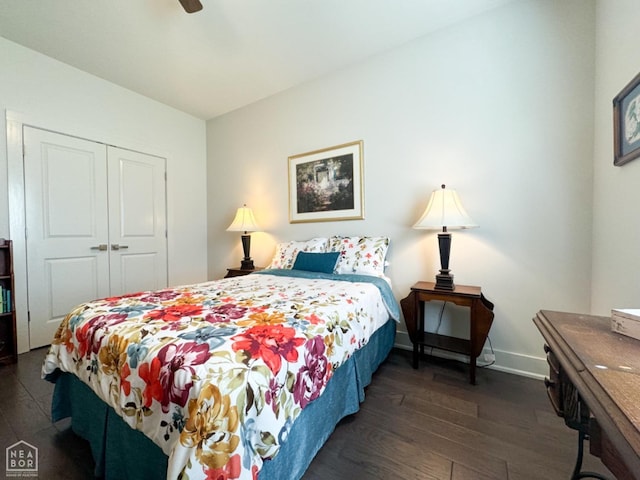 3997 Hwy 351, Jonesboro, AR 72405 - bedroom with a closet, dark wood finished floors, baseboards, and ceiling fan