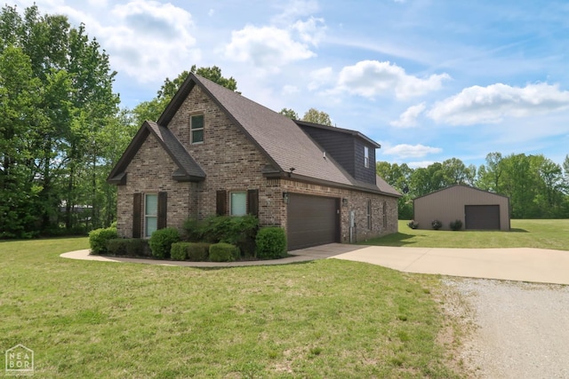 3997 Hwy 351, Jonesboro, AR 72405 - view of front of home with brick siding, a garage, driveway, a front lawn, and a shingled roof