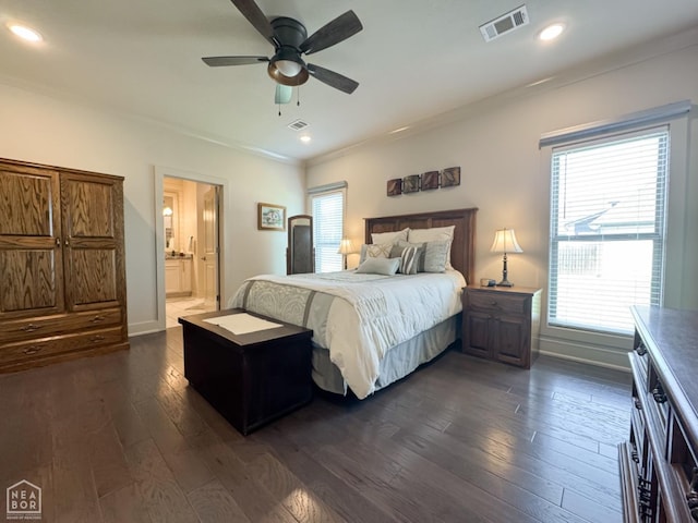 3997 Hwy 351, Jonesboro, AR 72405 - bedroom featuring ornamental molding, dark wood-style flooring, baseboards, recessed lighting, and ceiling fan