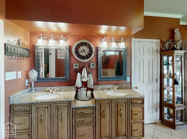 3102 Sara Creek Dr, Jonesboro, AR 72401 - bathroom featuring double vanity, tile patterned floors, and ornamental molding