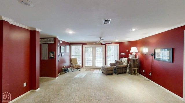 3102 Sara Creek Dr, Jonesboro, AR 72401 - sitting room with carpet flooring, crown molding, ceiling fan, and recessed lighting