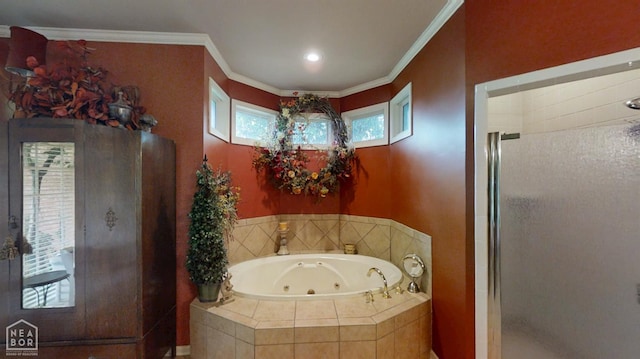 3102 Sara Creek Dr, Jonesboro, AR 72401 - full bath featuring a shower stall, a tub with jets, and crown molding