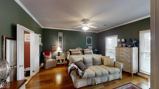 3102 Sara Creek Dr, Jonesboro, AR 72401 - bedroom featuring ornamental molding, wood finished floors, and a ceiling fan