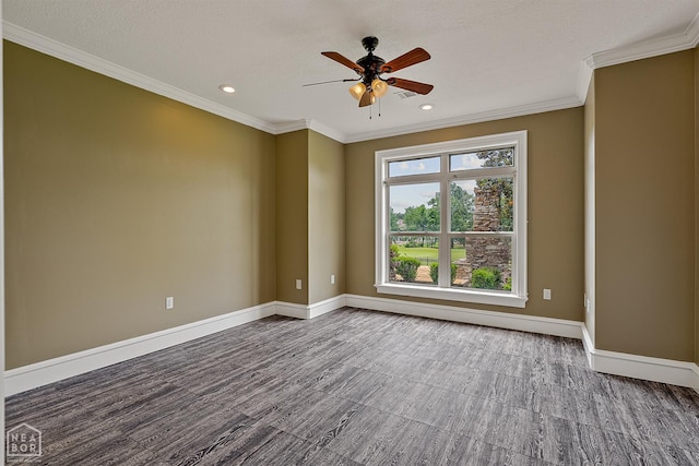 4217 Lochmoor Cir, Jonesboro, AR 72405 - empty room featuring crown molding, baseboards, ceiling fan, wood finished floors, and recessed lighting
