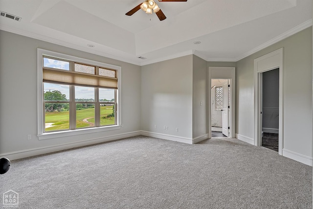 4217 Lochmoor Cir, Jonesboro, AR 72405 - carpeted spare room with ceiling fan, ornamental molding, a raised ceiling, and baseboards