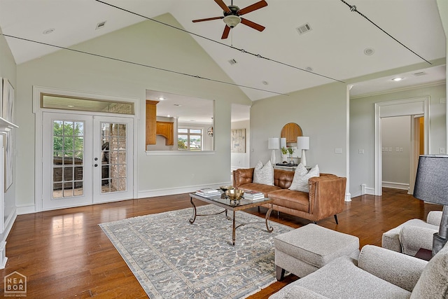 4217 Lochmoor Cir, Jonesboro, AR 72405 - living room featuring ceiling fan, wood finished floors, healthy amount of natural light, and high vaulted ceiling