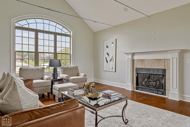 4217 Lochmoor Cir, Jonesboro, AR 72405 - living room with wood finished floors, healthy amount of natural light, high vaulted ceiling, and baseboards