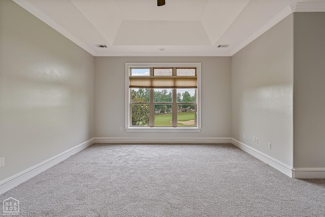 4217 Lochmoor Cir, Jonesboro, AR 72405 - carpeted empty room with a raised ceiling, crown molding, baseboards, and a ceiling fan