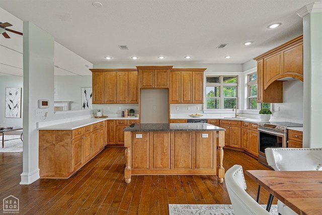 4217 Lochmoor Cir, Jonesboro, AR 72405 - kitchen featuring stainless steel range with electric stovetop, a sink, a center island, dark wood-type flooring, and recessed lighting
