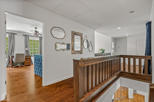 3500 Big Creek Cv, Jonesboro, AR 72404 - corridor with wood finished floors, crown molding, an office area, and recessed lighting
