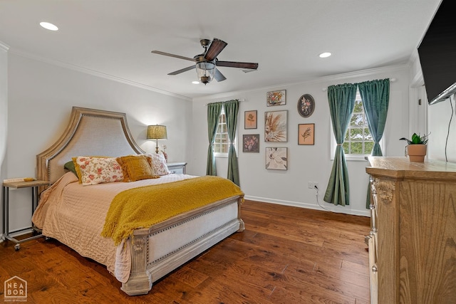 3500 Big Creek Cv, Jonesboro, AR 72404 - bedroom featuring recessed lighting, ornamental molding, wood finished floors, and a ceiling fan