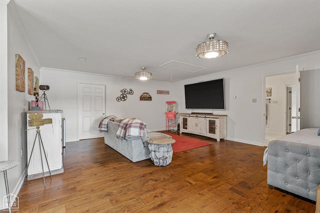 3500 Big Creek Cv, Jonesboro, AR 72404 - living area featuring attic access, ornamental molding, and wood finished floors