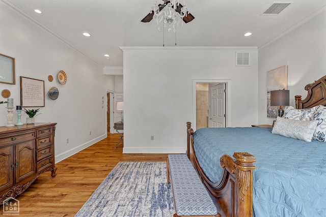 3500 Big Creek Cv, Jonesboro, AR 72404 - bedroom featuring ornamental molding, light wood-style flooring, recessed lighting, and a ceiling fan