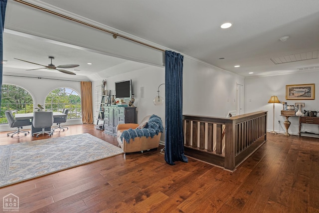 3500 Big Creek Cv, Jonesboro, AR 72404 - corridor featuring an office area, hardwood / wood-style flooring, ornamental molding, and recessed lighting
