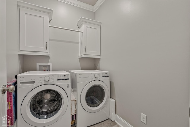 6605 Evan Cv, Jonesboro, AR 72404 - clothes washing area with separate washer and dryer, ornamental molding, cabinet space, and baseboards