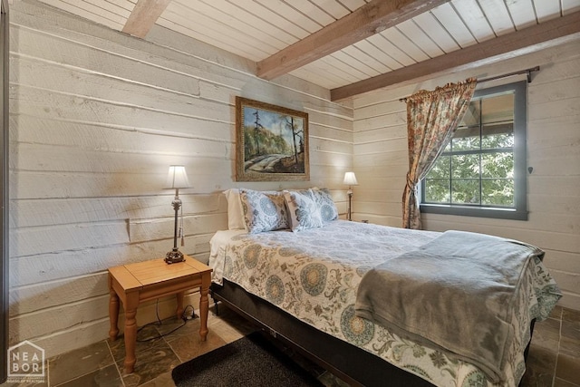 2 Star Falls Ln, Cherokee Village, AR 72529 - bedroom featuring wood walls, wooden ceiling, and beamed ceiling