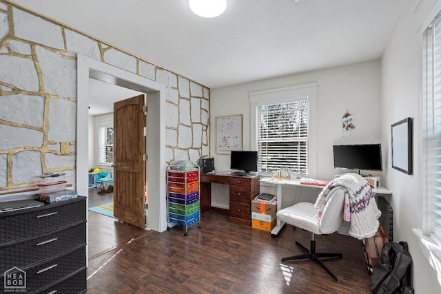 office with dark wood-style flooring