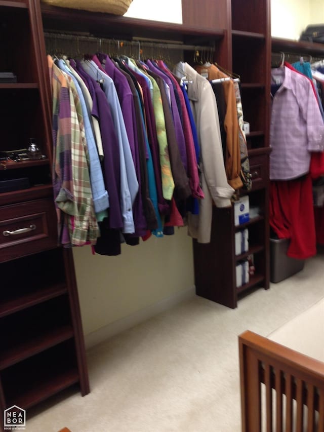  - spacious closet featuring light colored carpet