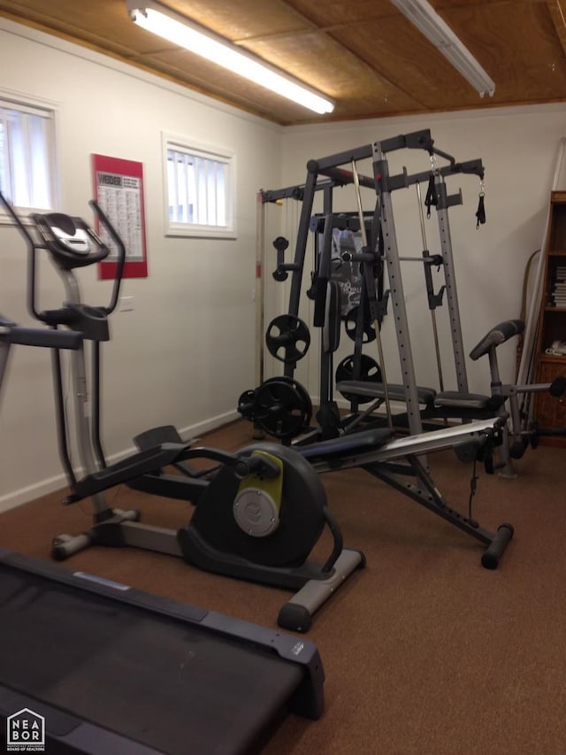 - workout room featuring baseboards