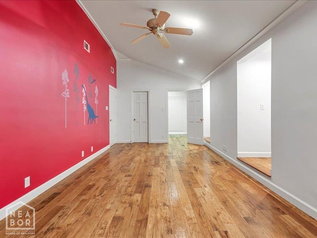 1005 Fairway, Jonesboro, AR 72401 - empty room with hardwood / wood-style flooring, a ceiling fan, lofted ceiling, baseboards, and recessed lighting