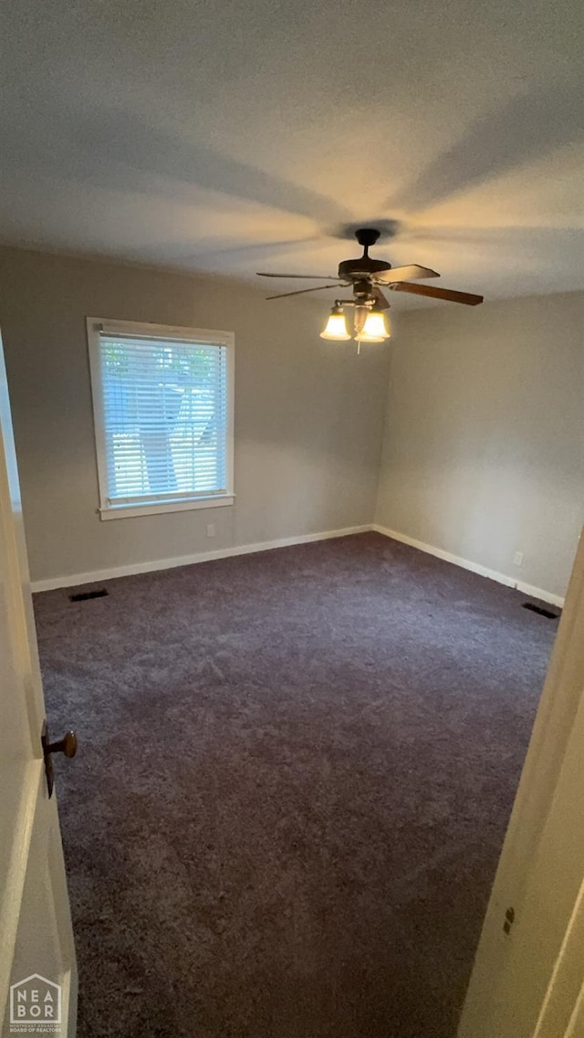 621 W Thomas Ave, Jonesboro, AR 72401 - unfurnished room with dark colored carpet, visible vents, baseboards, and ceiling fan
