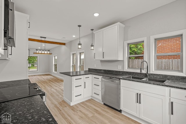 617 S 7th St, Paragould, AR 72450 - kitchen with stainless steel dishwasher, a sink, plenty of natural light, white cabinetry, and recessed lighting