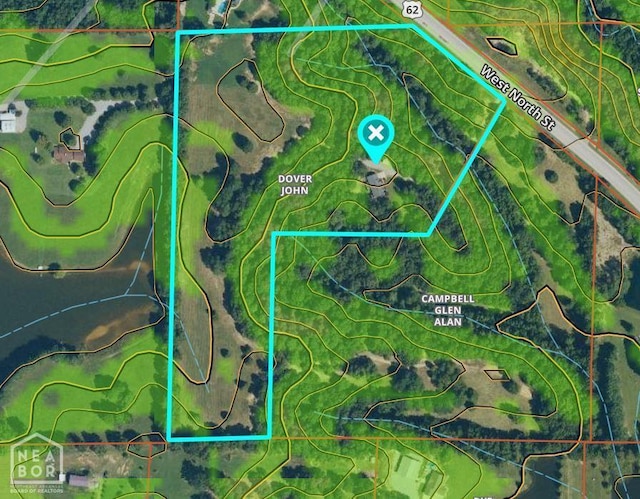 2590 W N St, Piggott, AR 72454 - aerial map of property and surrounding area featuring property boundaries highlighted