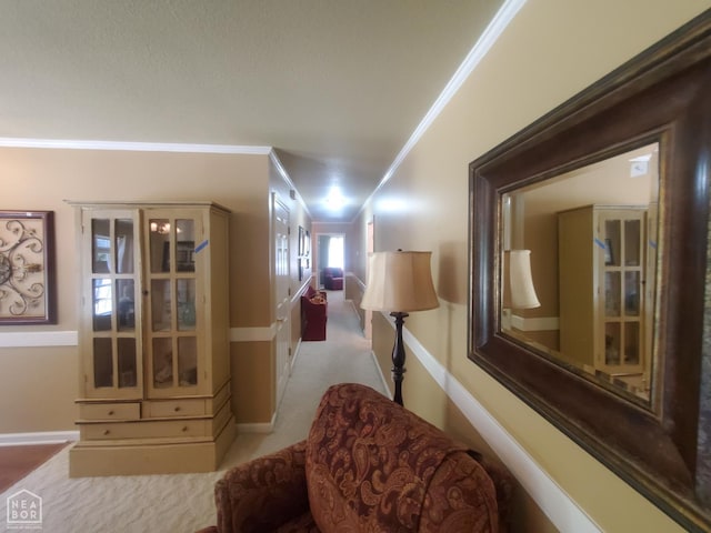 2590 W N St, Piggott, AR 72454 - hallway featuring light colored carpet and crown molding