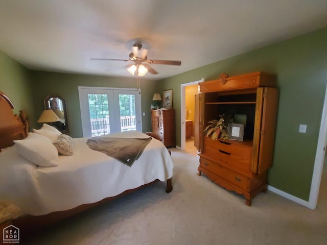 2590 W N St, Piggott, AR 72454 - bedroom featuring access to exterior, light carpet, and a ceiling fan