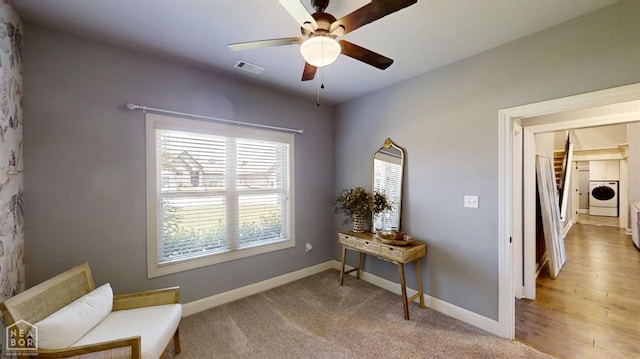 6509 Merrell Dr, Jonesboro, AR 72404 - sitting room featuring washer / dryer and ceiling fan