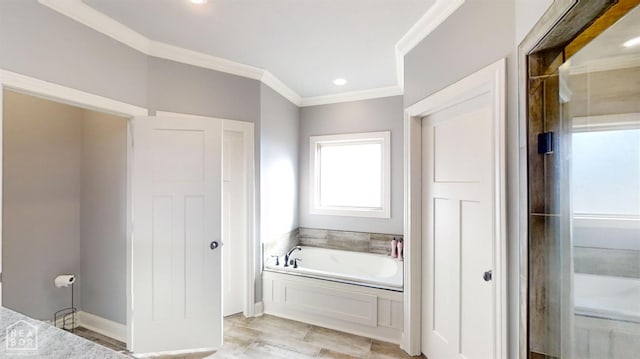 6509 Merrell Dr, Jonesboro, AR 72404 - full bathroom featuring a garden tub and crown molding