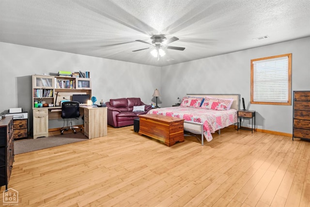 330 Greene 730th Rd, Paragould, AR 72450 - bedroom featuring an office area, light wood finished floors, a textured ceiling, and ceiling fan