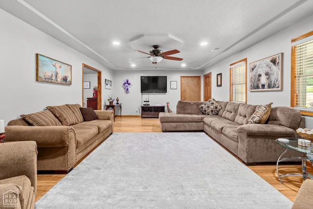 330 Greene 730th Rd, Paragould, AR 72450 - living room featuring light wood-style flooring, recessed lighting, and a ceiling fan