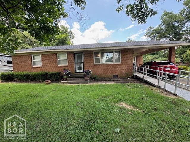 1207 Basil St, Corning, AR 72422 - ranch-style home with a front yard, brick siding, and a carport