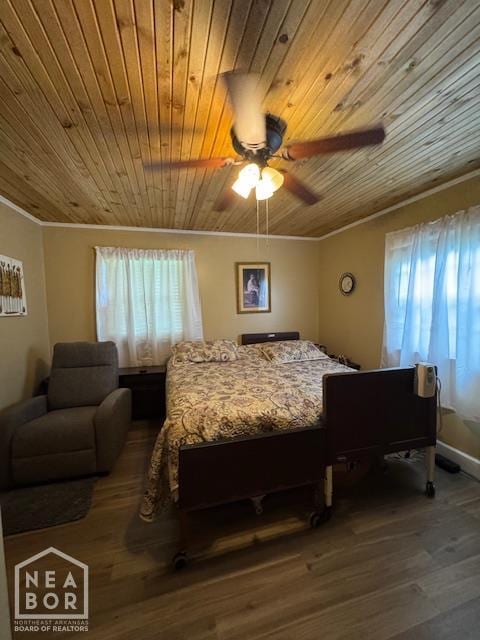 1207 Basil St, Corning, AR 72422 - bedroom featuring wooden ceiling, crown molding, wood finished floors, and a ceiling fan