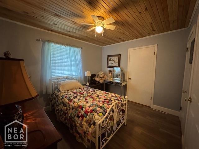 1207 Basil St, Corning, AR 72422 - bedroom featuring wooden ceiling, ornamental molding, wood finished floors, and a ceiling fan