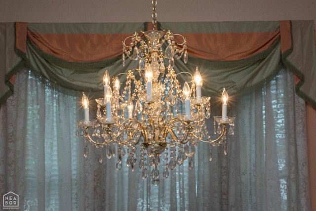 interior details with a chandelier