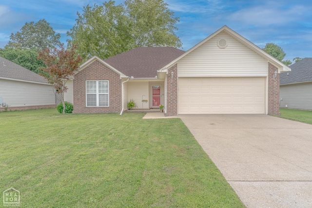 1409 Hemingway Cir, Jonesboro, AR 72405 - view of front of property with a garage, concrete driveway, brick siding, a front lawn, and a shingled roof