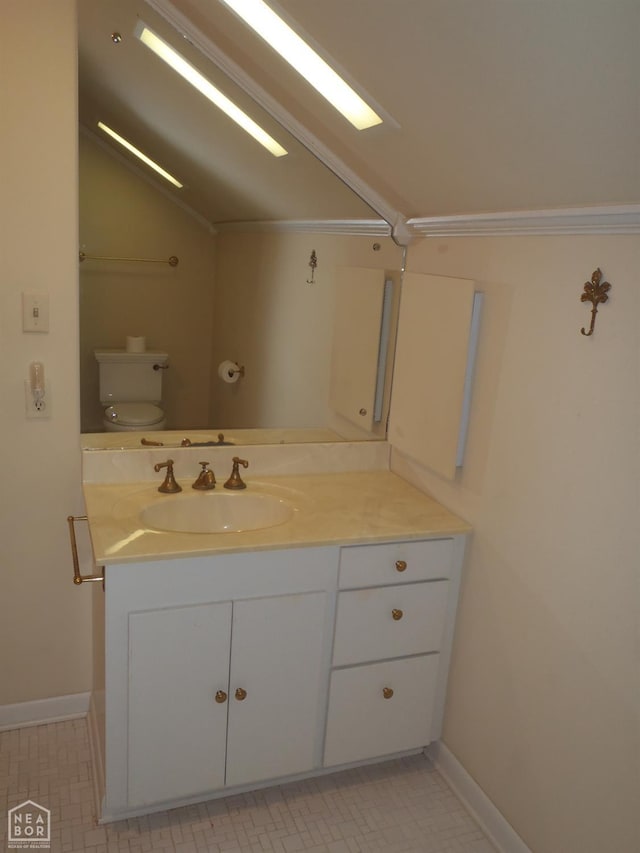 4 Virginia Rd, Newport, AR 72112 - bathroom featuring vanity, vaulted ceiling, and tile patterned floors