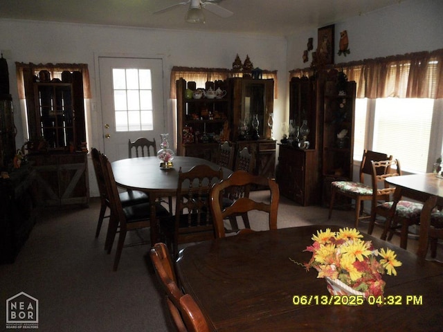 2805 Robinson St, Newport, AR 72112 - dining space with ceiling fan and carpet flooring