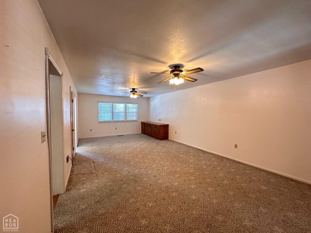 245 S 18th St, Piggott, AR 72454 - spare room featuring carpet floors, ceiling fan, baseboards, and a textured ceiling