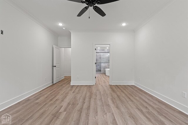 3424 Hudson Dr, Jonesboro, AR 72405 - unfurnished bedroom featuring baseboards, ornamental molding, recessed lighting, light wood-style flooring, and connected bathroom