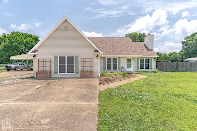 13326 Dixie Ln, Trumann, AR 72472 - view of front facade featuring a chimney, a carport, concrete driveway, and roof with shingles